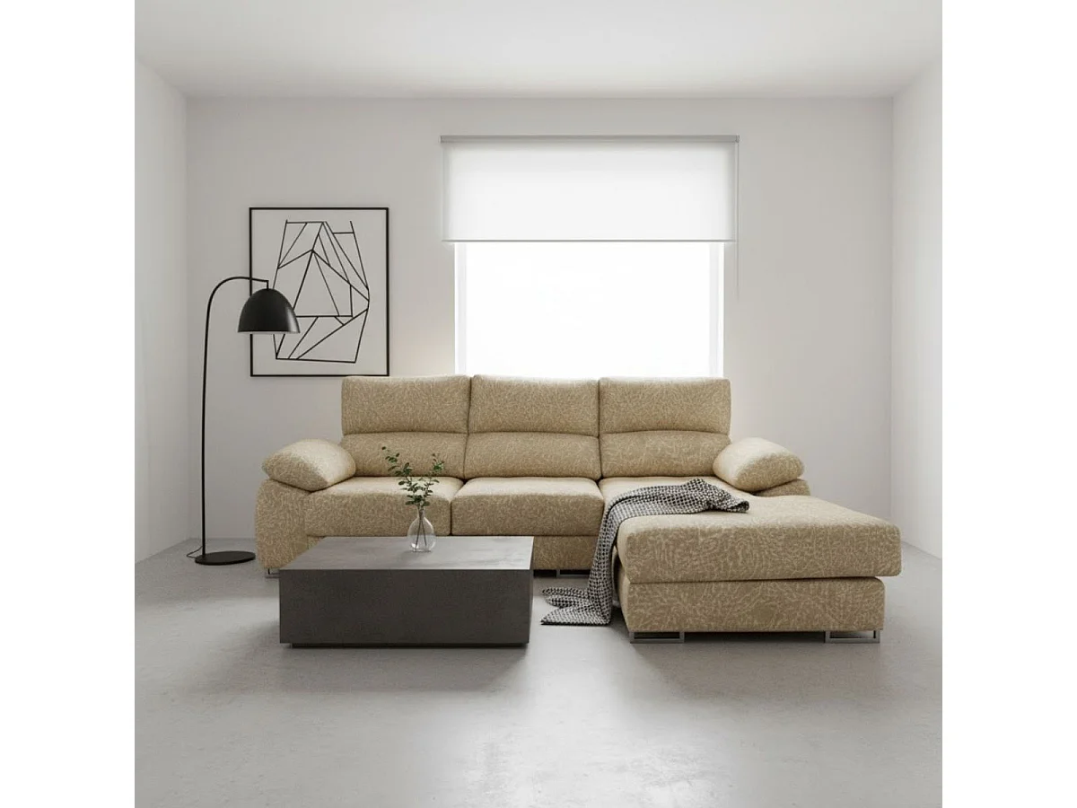 Sofá chaiselongue derecha Paolo 3 plazas con USB tela Opera beige 300 cm