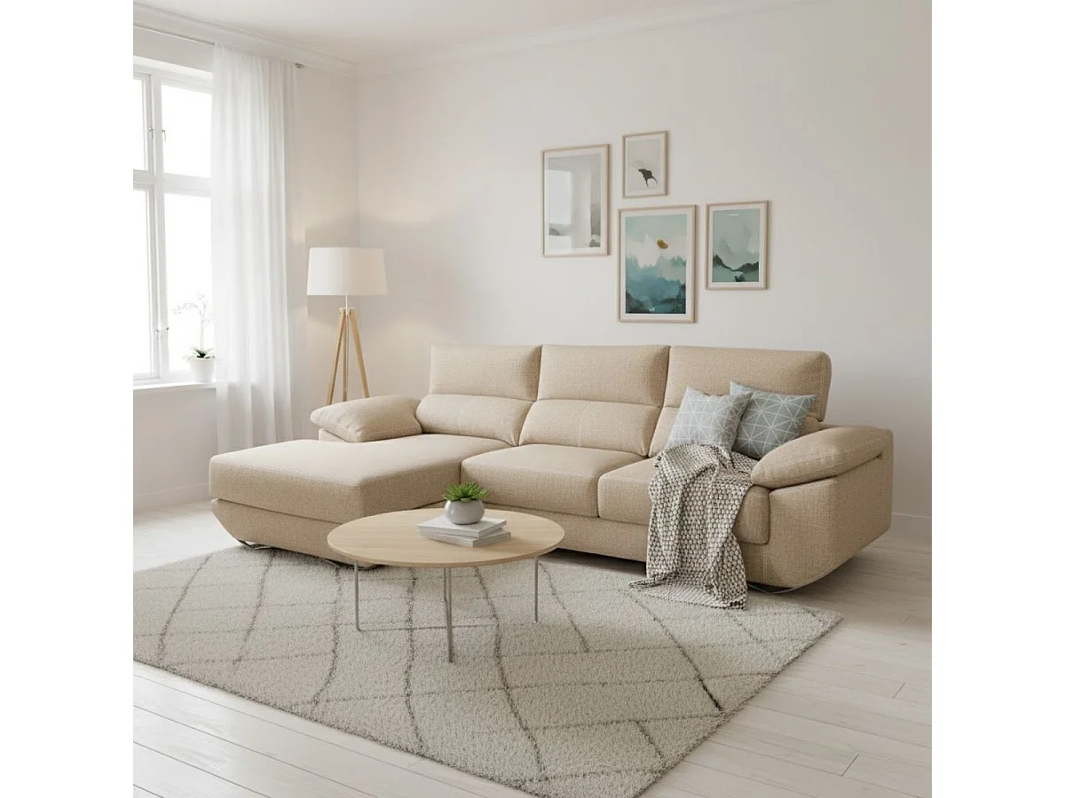 Sofá chaiselongue izquierda Danielle 3 plazas tela bronx beige