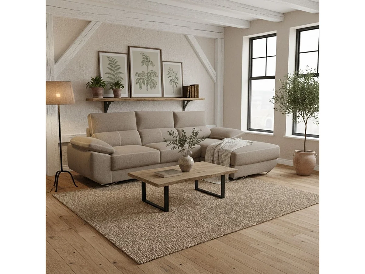 Sofá chaiselongue derecha Danielle 3 plazas tela bronx piedra