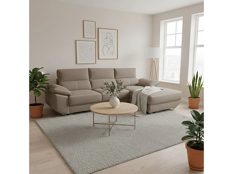 Sofá chaiselongue derecha Danielle 3 plazas tela bronx piedra