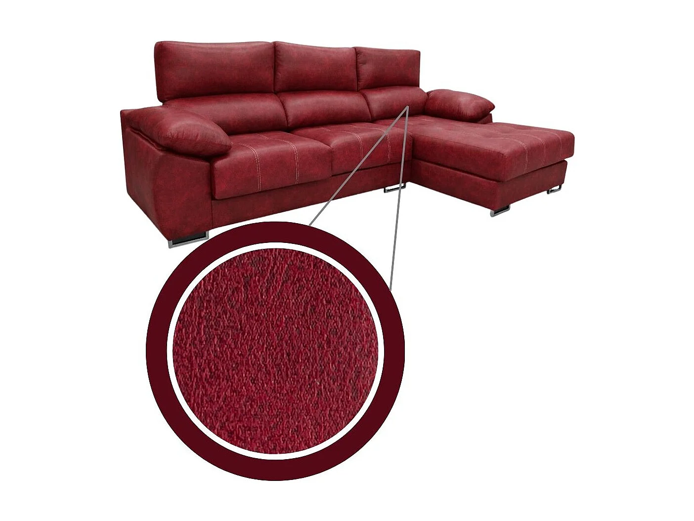 Sofá chaiselongue derecha Paolo 3 plazas con USB tela Opera rojo 300 cm