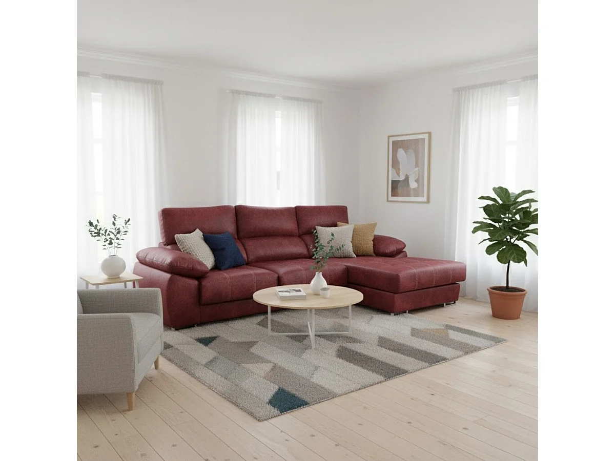 Sofá chaiselongue derecha Paolo 3 plazas con USB tela Opera rojo 300 cm