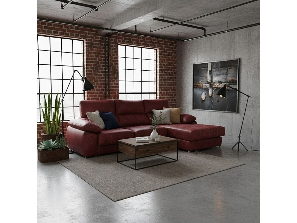 Sofá chaiselongue derecha Paolo 3 plazas con USB tela Opera rojo 300 cm