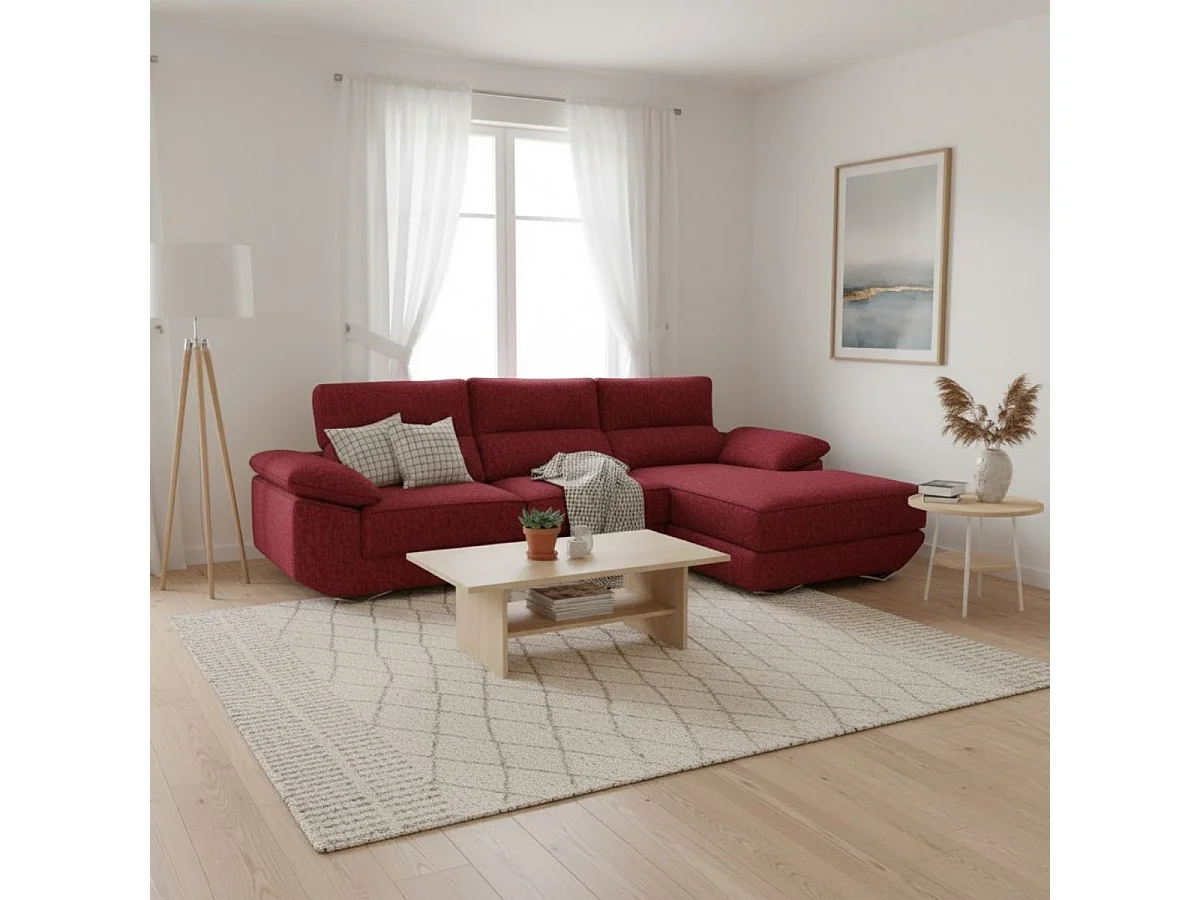 Sofá chaiselongue derecha Danielle 3 plazas tela opera marsala