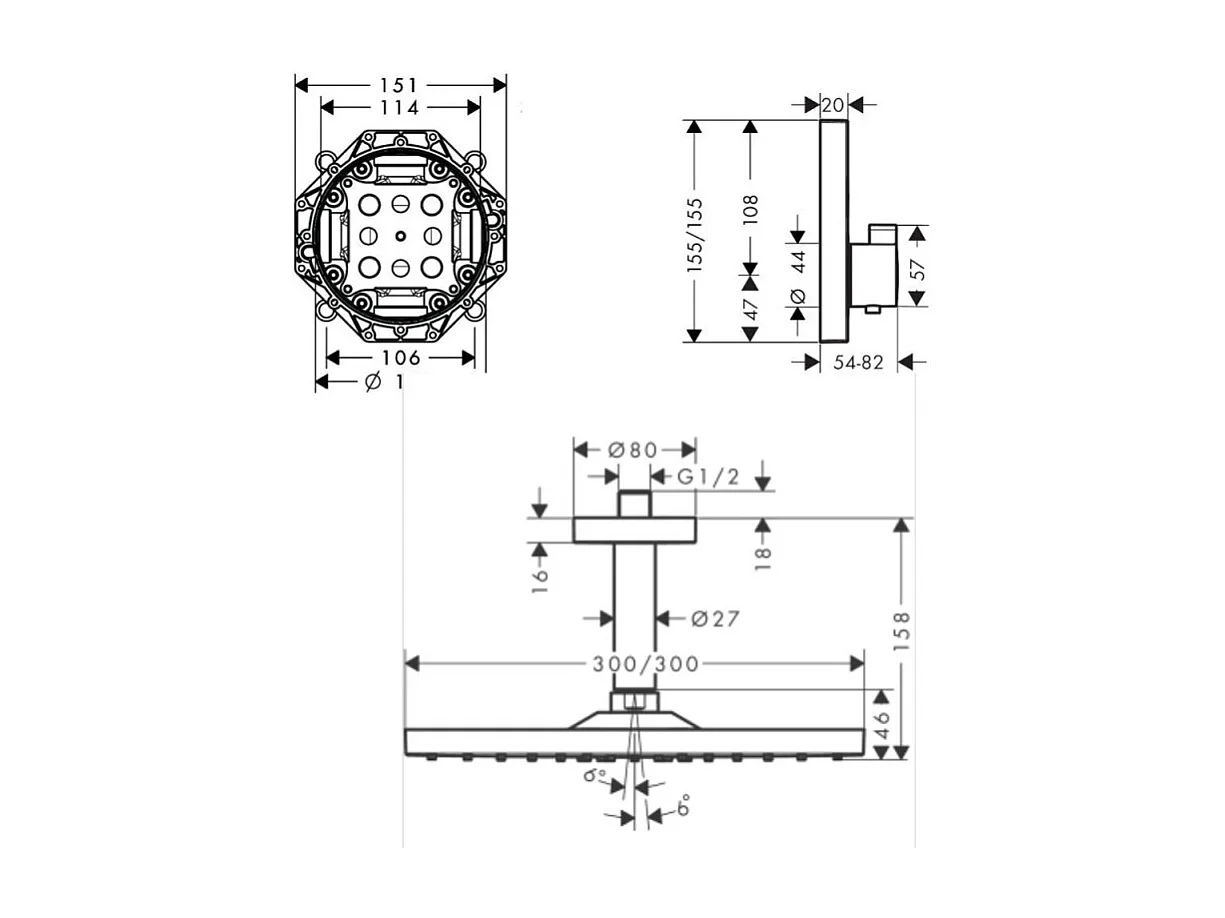 Lot robinet douche encastré thermostatique HANSGROHE ShowerSelect + Douche de tête Raindance E 300 fixation plafond
