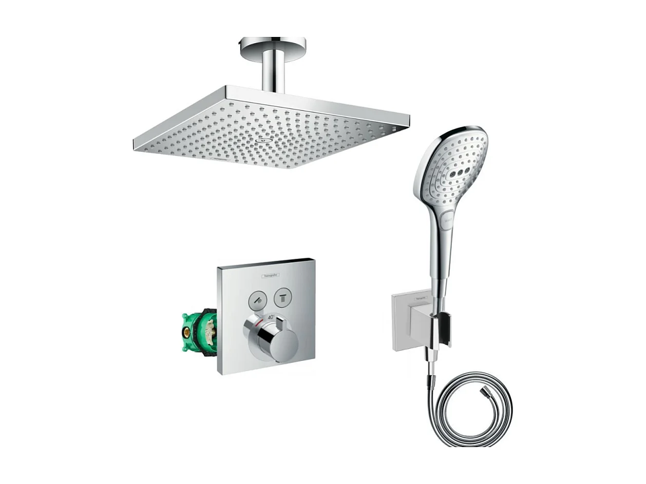Lot robinet douche encastré thermostatique HANSGROHE ShowerSelect + Douche de tête Raindance E 300 fixation plafond