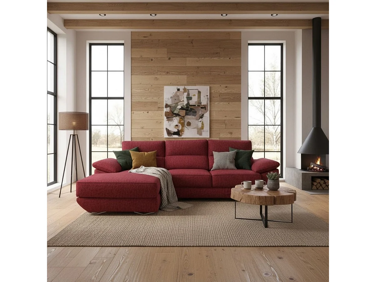 Sofá chaiselongue izquierda Danielle 3 plazas tela opera marsala