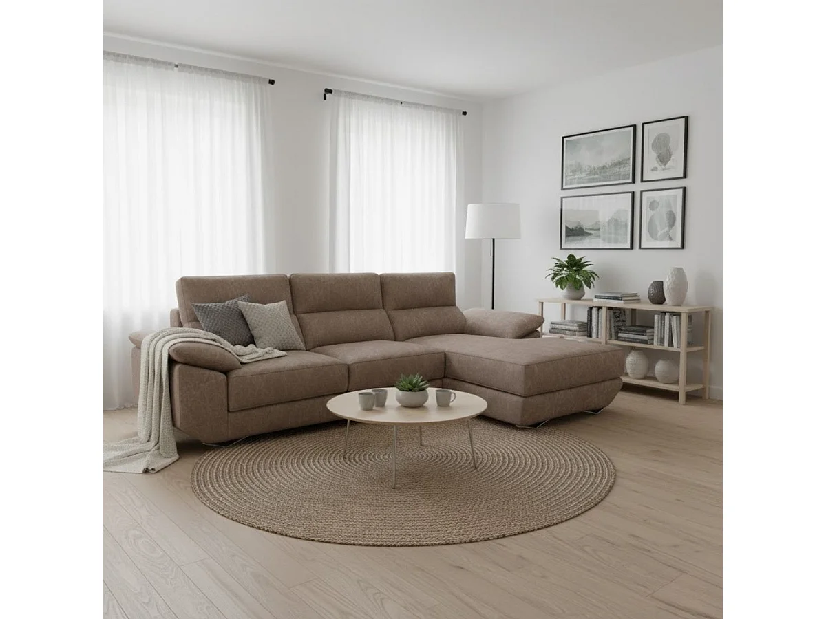 Sofá chaiselongue derecha Danielle 3 plazas tela opera gris claro