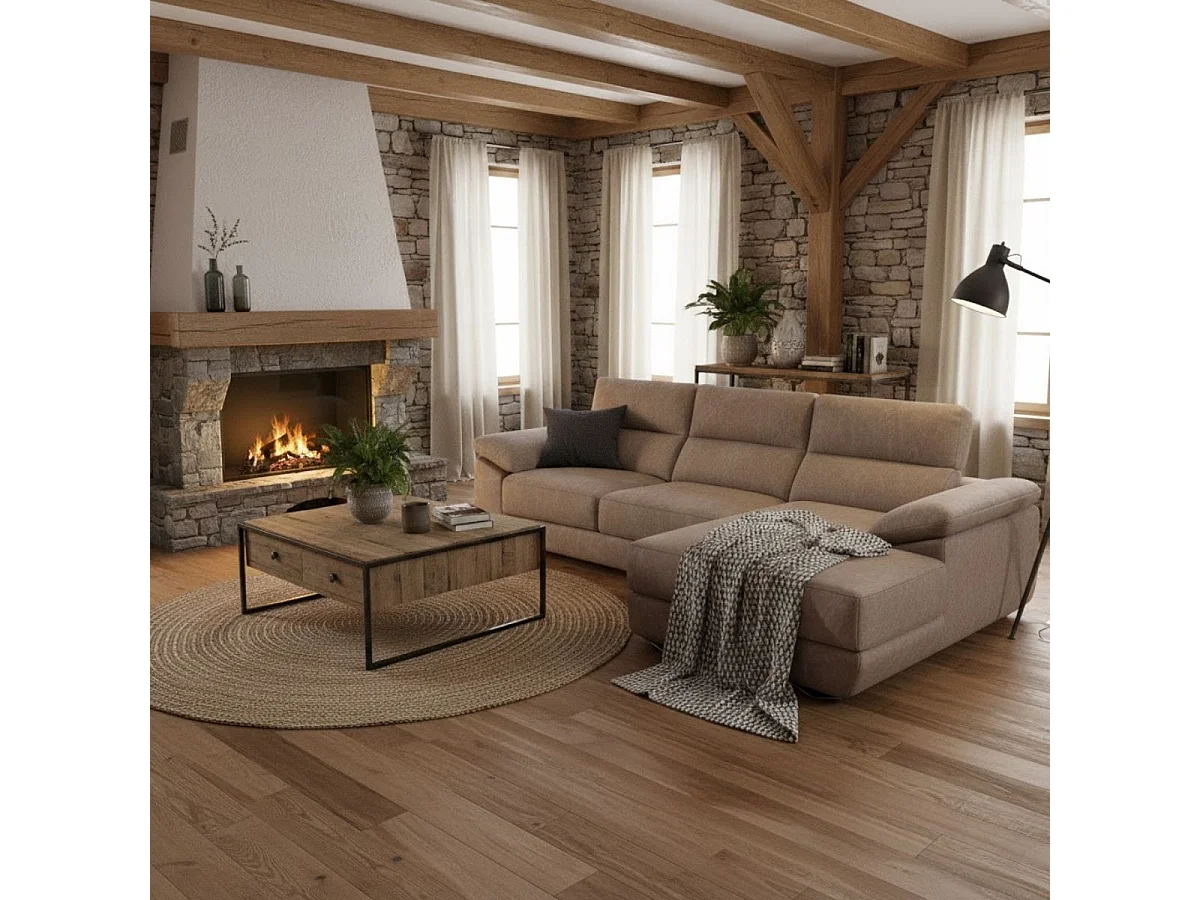 Sofá chaiselongue derecha Danielle 3 plazas tela opera gris claro