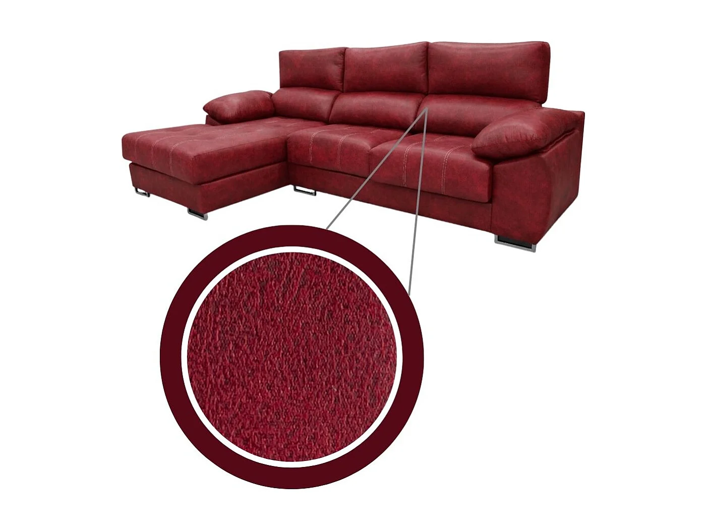 Sofá chaiselongue izquierda Paolo 3 plazas con USB tela Opera rojo 300 cm