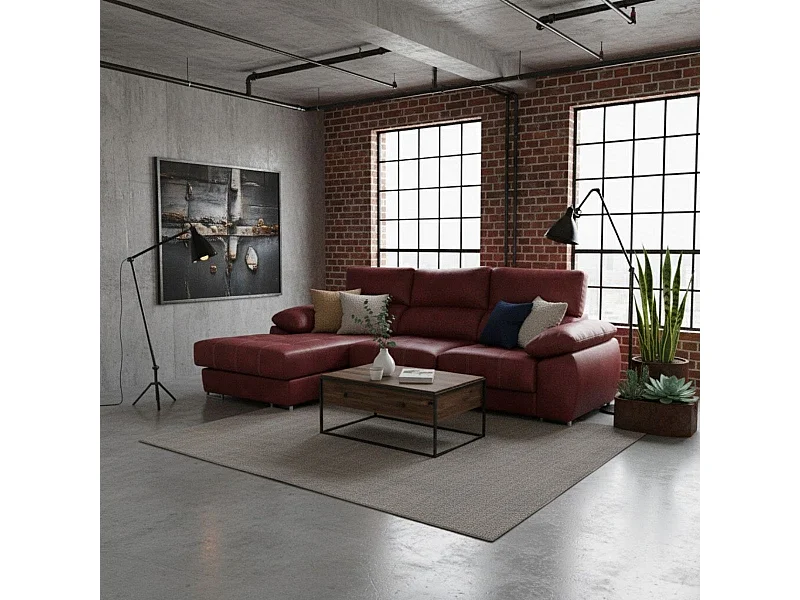 Sofá chaiselongue izquierda Paolo 3 plazas con USB tela Opera rojo 300 cm