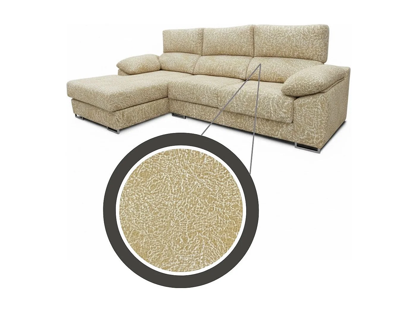 Sofá chaiselongue izquierda Paolo 3 plazas con USB tela Opera beige 300 cm