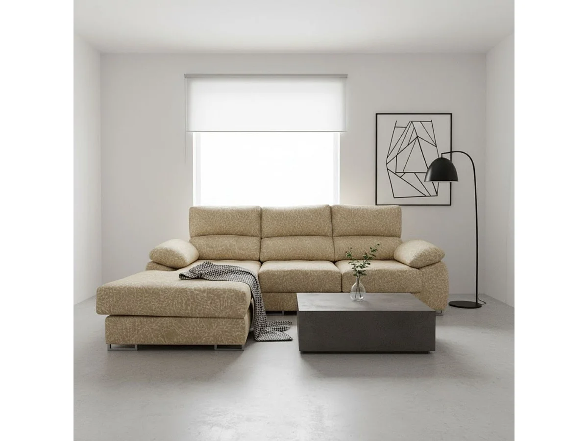 Sofá chaiselongue izquierda Paolo 3 plazas con USB tela Opera beige 300 cm