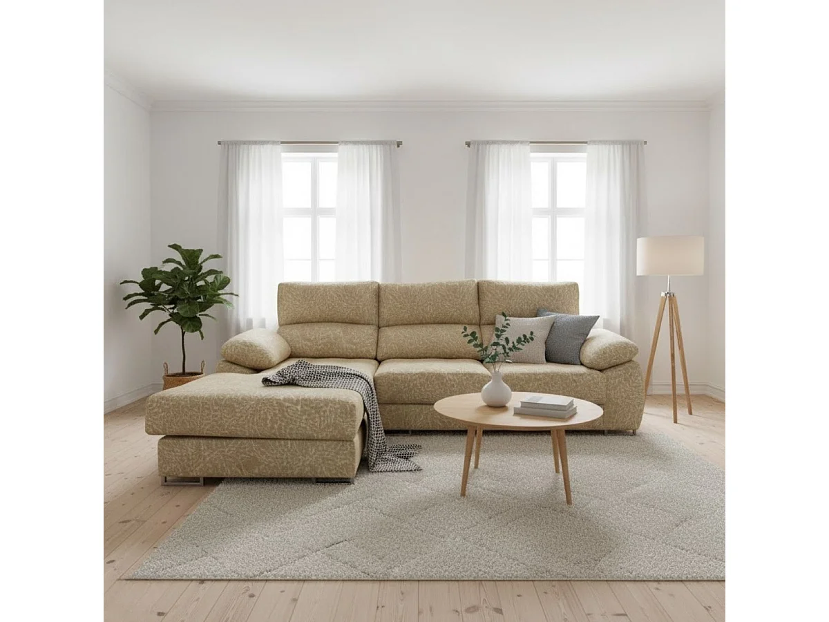 Sofá chaiselongue izquierda Paolo 3 plazas con USB tela Opera beige 300 cm