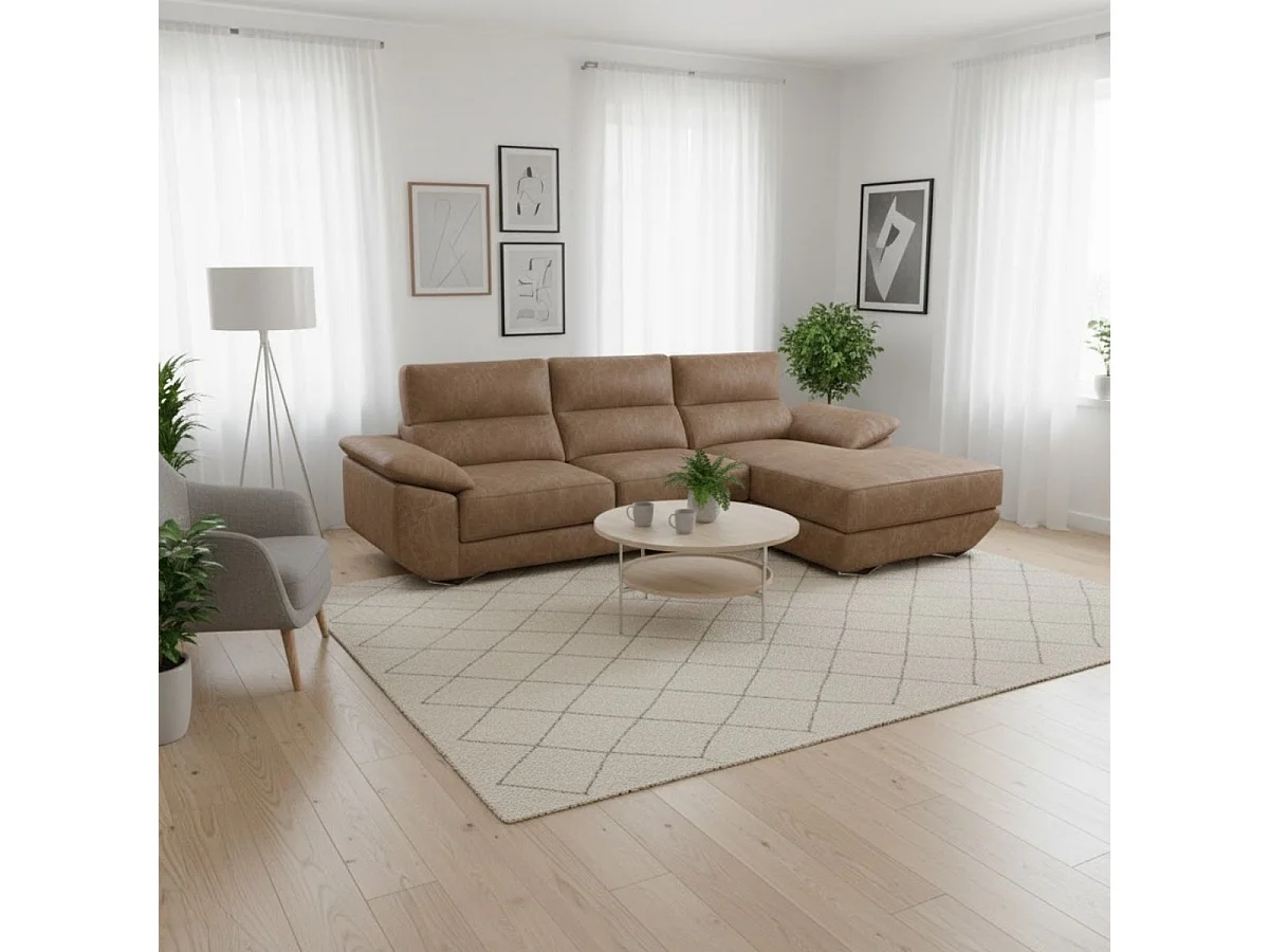 Sofá chaiselongue derecha Danielle 3 plazas tela opera piedra