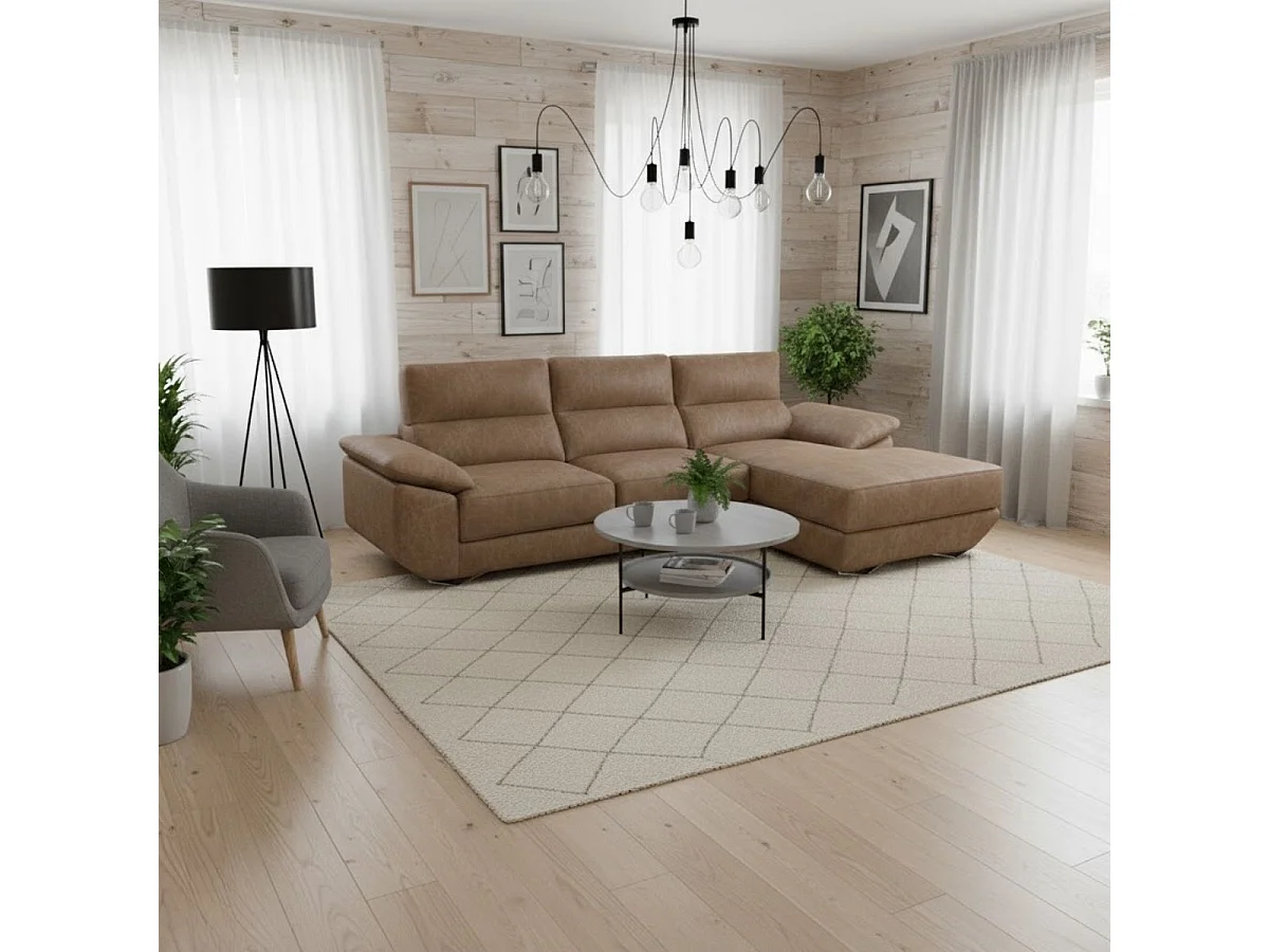 Sofá chaiselongue derecha Danielle 3 plazas tela opera piedra