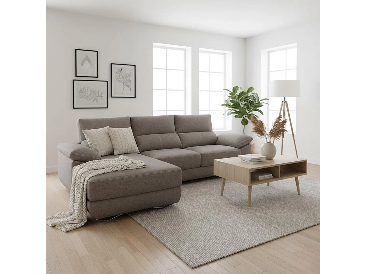 Sofá chaiselongue izquierda Danielle 3 plazas tela bronx gris