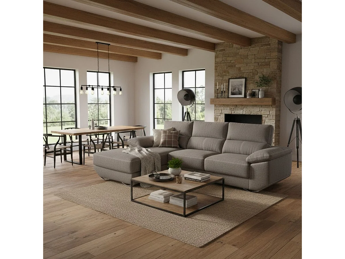 Sofá chaiselongue izquierda Danielle 3 plazas tela bronx gris