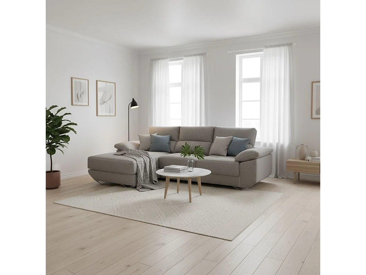 Sofá chaiselongue izquierda Danielle 3 plazas tela bronx gris claro