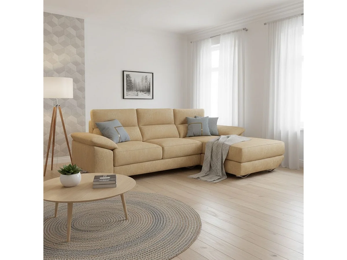 Sofá chaiselongue derecha Danielle 3 plazas tela opera crudo