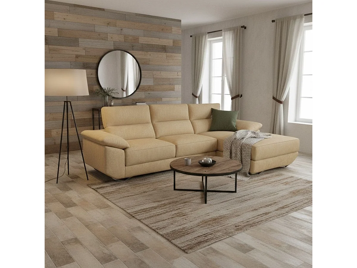 Sofá chaiselongue derecha Danielle 3 plazas tela opera crudo