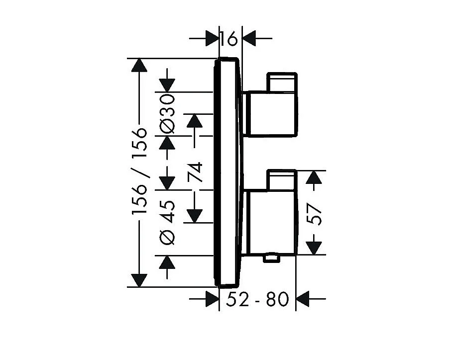 HANSGROHE Facade thermostatique encastré Ecostat Square avec robinet d'arrêt et inverseur noir chromé brossé + corps encastré