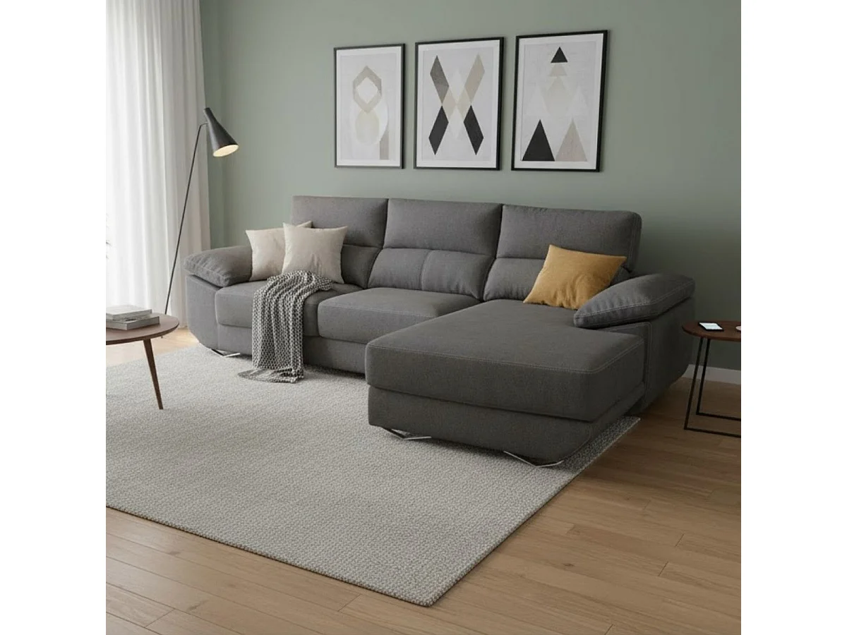 Sofá chaiselongue derecha Danielle 3 plazas tela bronx antracita