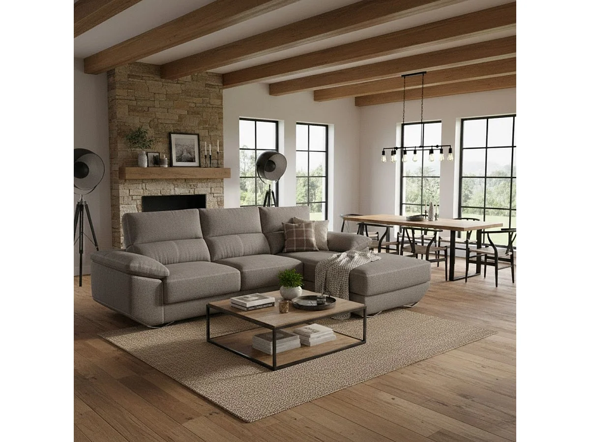 Sofá chaiselongue derecha Danielle 3 plazas tela bronx gris