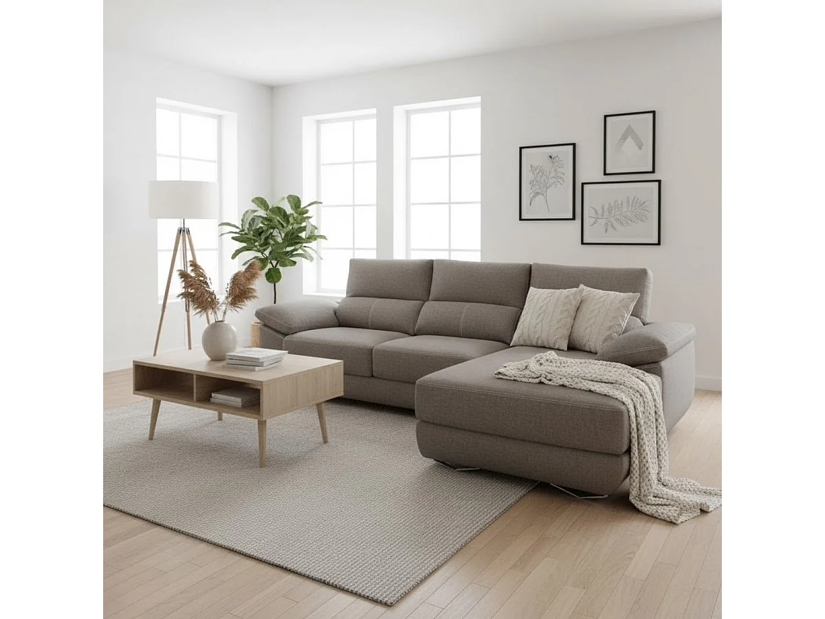 Sofá chaiselongue derecha Danielle 3 plazas tela bronx gris