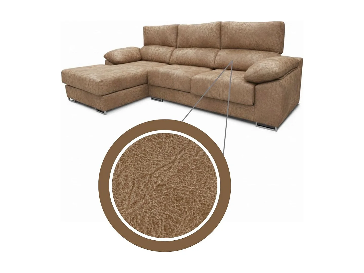 Sofá chaiselongue izquierda Paolo 3 plazas con USB tela Opera marrón claro 300 cm