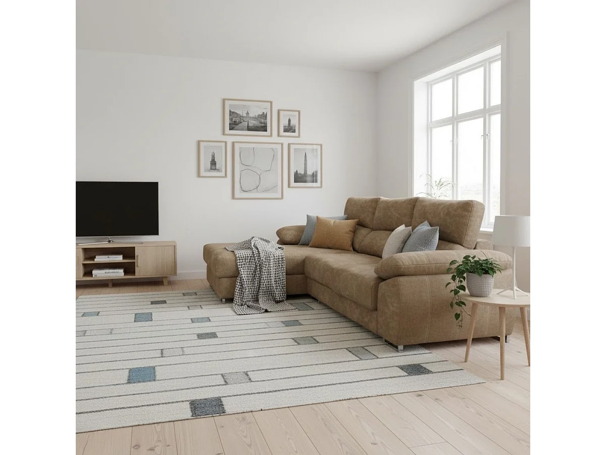 Sofá chaiselongue izquierda Paolo 3 plazas con USB tela Opera marrón claro 300 cm