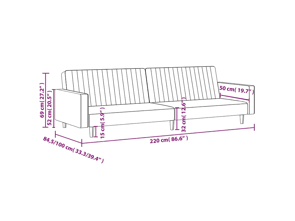 Sofá-cama de 2 lugares veludo preto