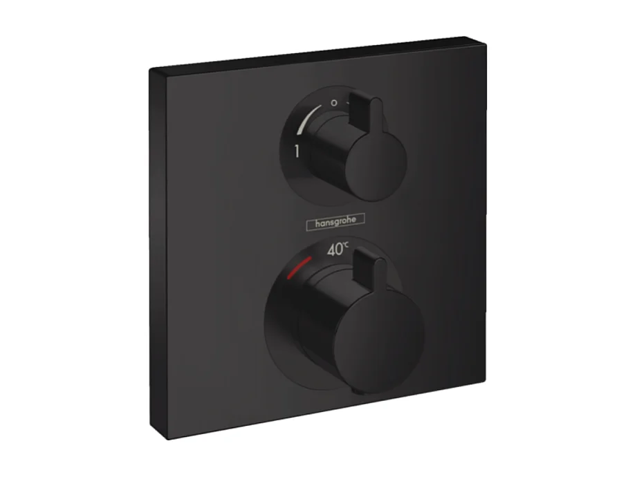 HANSGROHE Façade pour mitigeur thermostatique encastré Ecostat Square avec robinet d'arrêt et inverseur noir mat