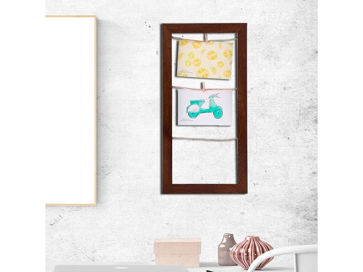 Marco de fotos colgante 3 cuerdas marrón 48x23x2 cm