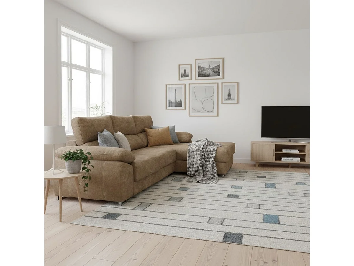 Sofá chaiselongue derecha Paolo 3 plazas con USB tela Opera marrón claro 300 cm