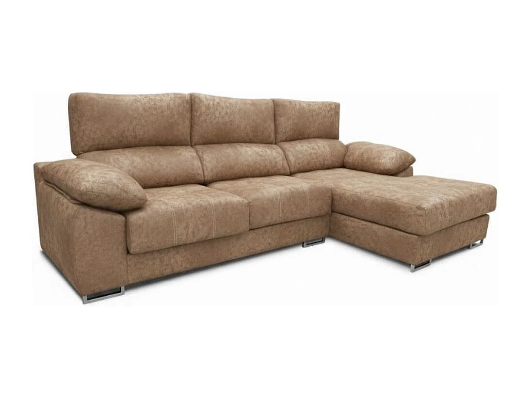 Sofá chaiselongue derecha Paolo 3 plazas con USB tela Opera marrón claro 300 cm