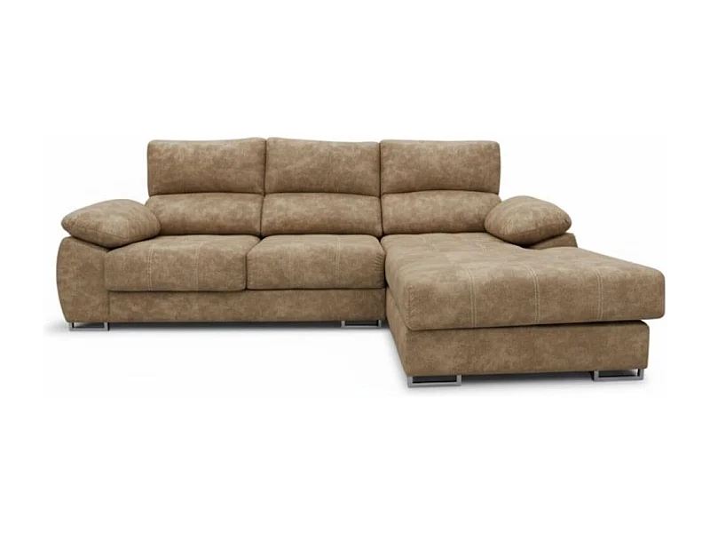 Sofá chaiselongue derecha Paolo 3 plazas con USB tela Opera marrón claro 300 cm
