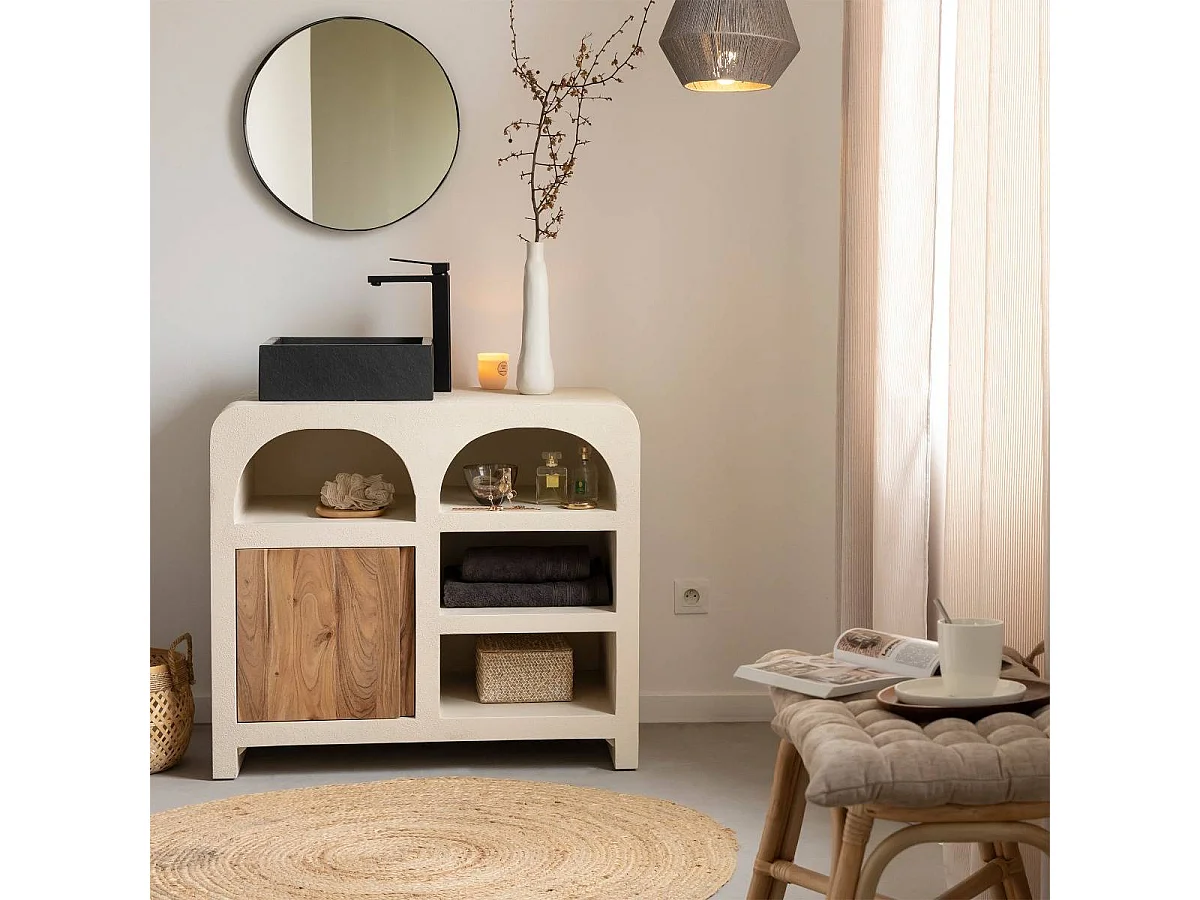 Meuble sous vasque en bois effet béton et bois d'acacia Dalva