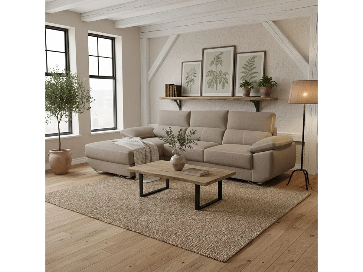 Sofá chaiselongue izquierda Danielle 3 plazas tela bronx piedra