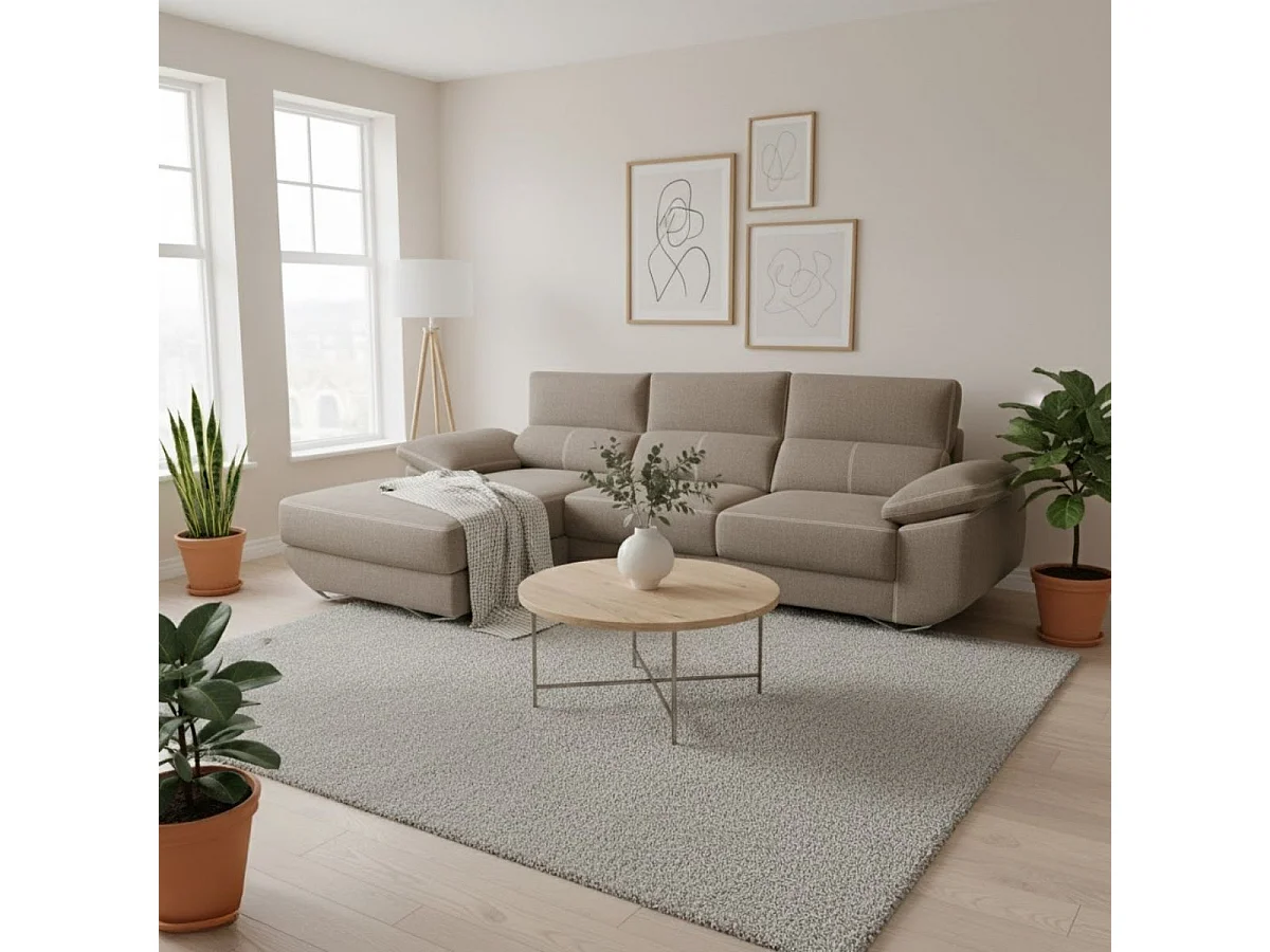 Sofá chaiselongue izquierda Danielle 3 plazas tela bronx piedra