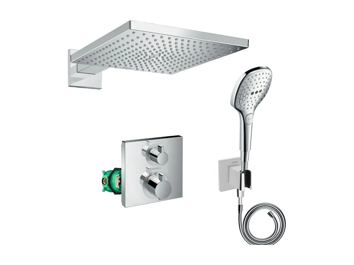 Lot robinet douche encastré thermostatique HANSGROHE Ecostat Square + Douche de tête Raindance E 300