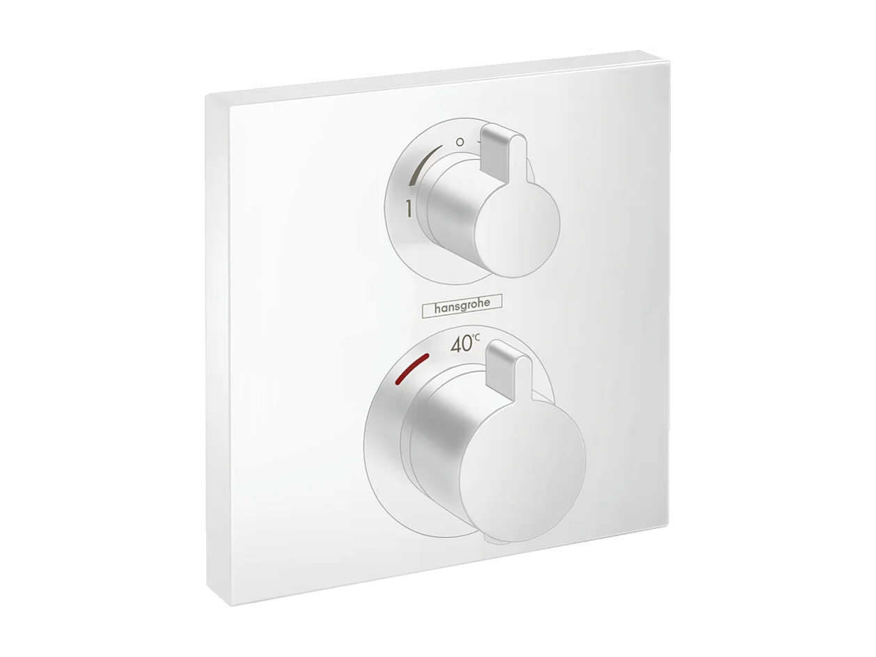 HANSGROHE Facade thermostatique encastré Ecostat Square avec robinet d'arrêt et inverseur blanc mat + corps encastré