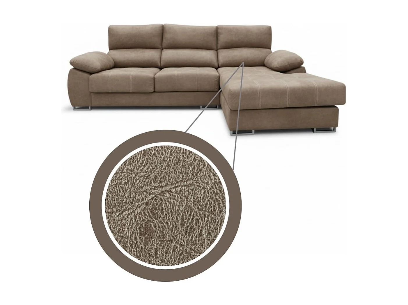 Sofá chaiselongue derecha Paolo 3 plazas con USB tela Opera gris claro 300 cm