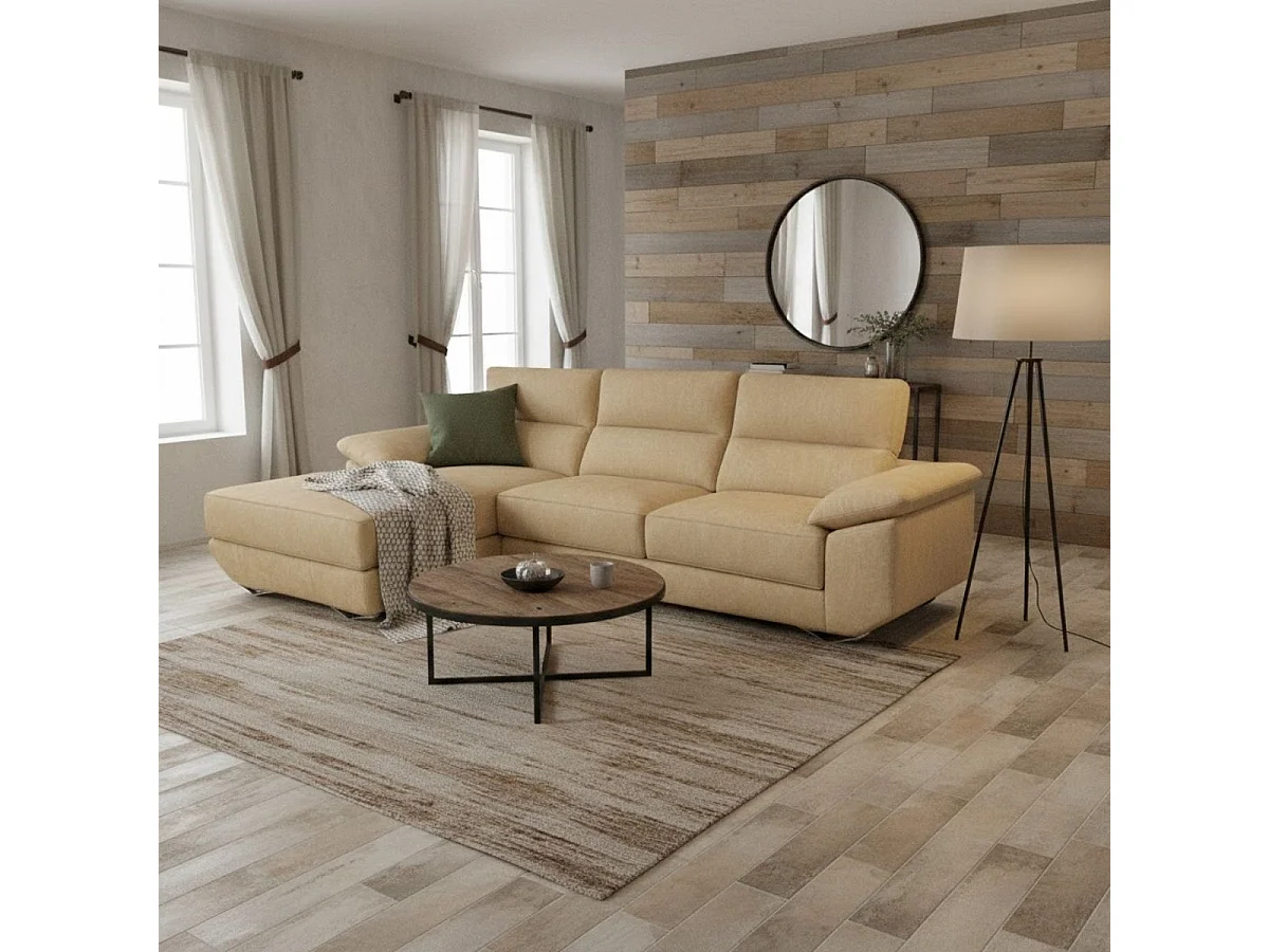 Sofá chaiselongue izquierda Danielle 3 plazas tela opera crudo