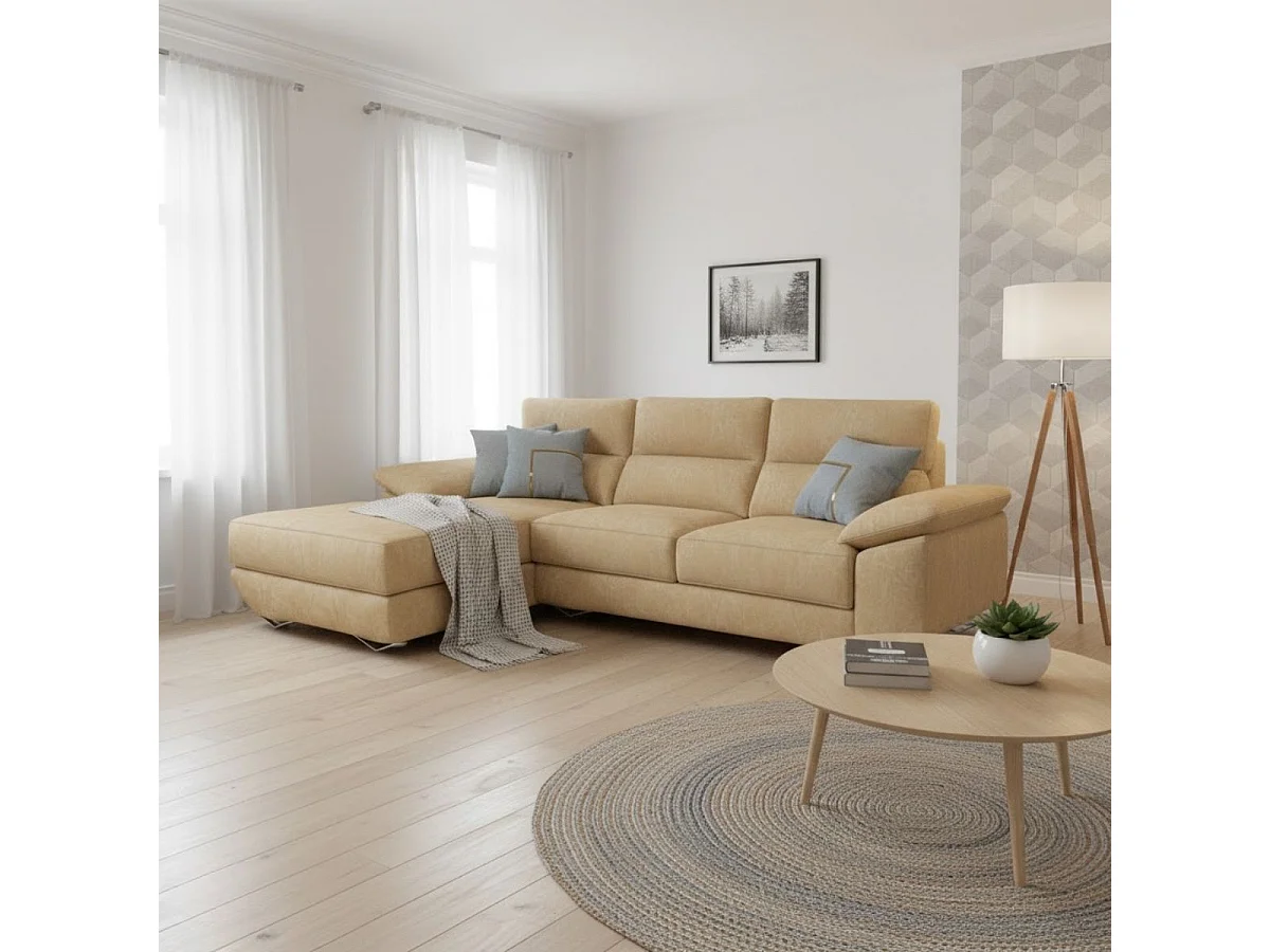 Sofá chaiselongue izquierda Danielle 3 plazas tela opera crudo