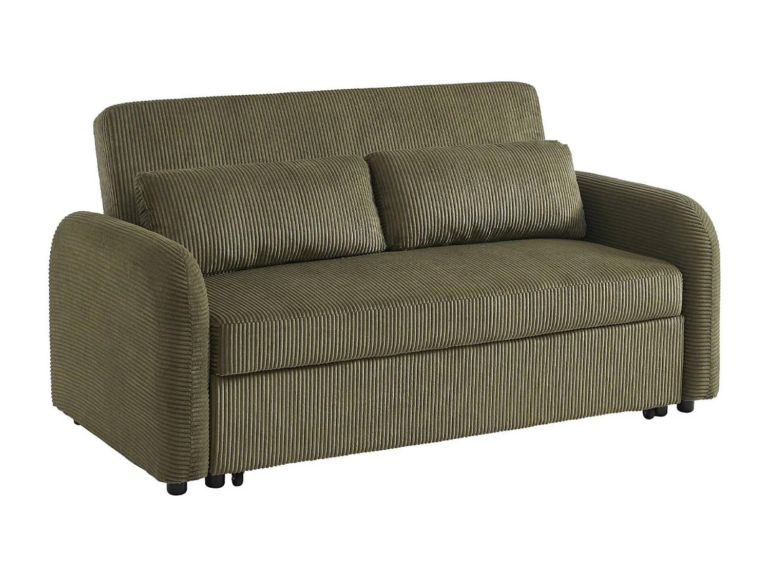 Canapé convertible arrondi 2 places velours côtelé kaki L 168 x P 90 x H 88cm - Lino