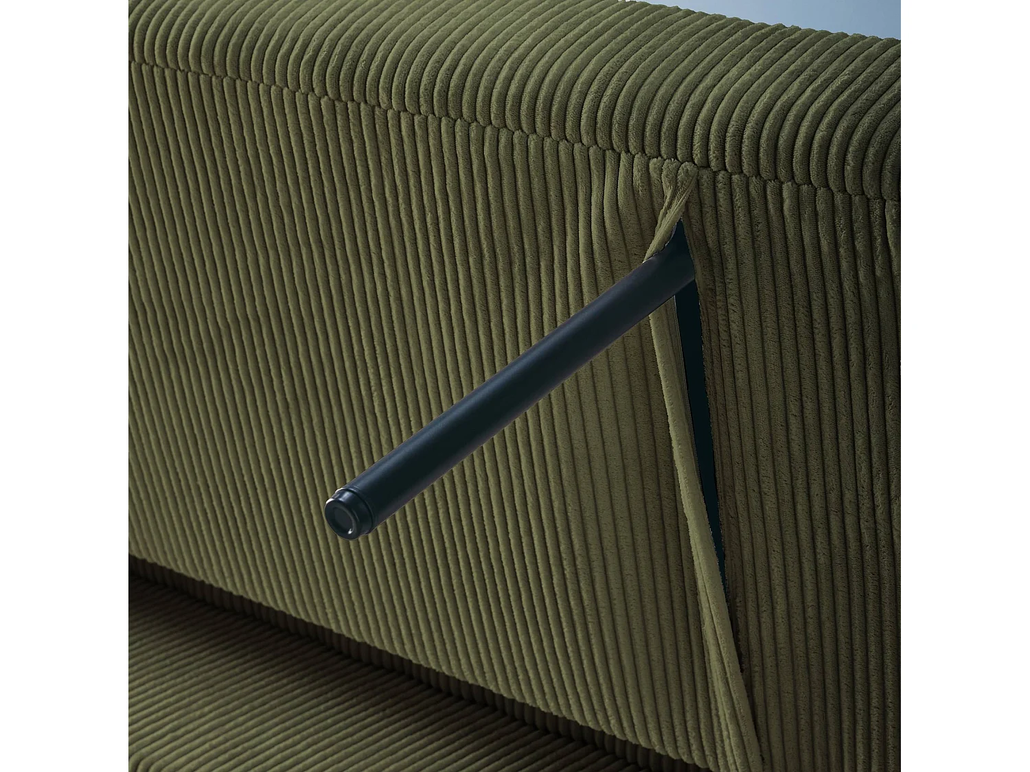 Canapé convertible arrondi 2 places velours côtelé kaki L 168 x P 90 x H 88cm - Lino