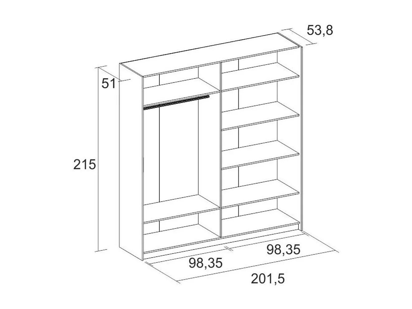 Armario Gran Savona 2 puertas correderas blanco 215,5x201,5x56 cm