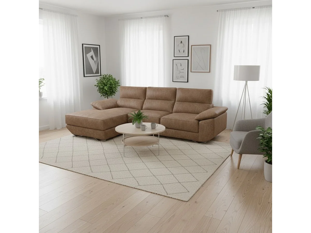 Sofá chaiselongue izquierda Danielle 3 plazas tela opera piedra