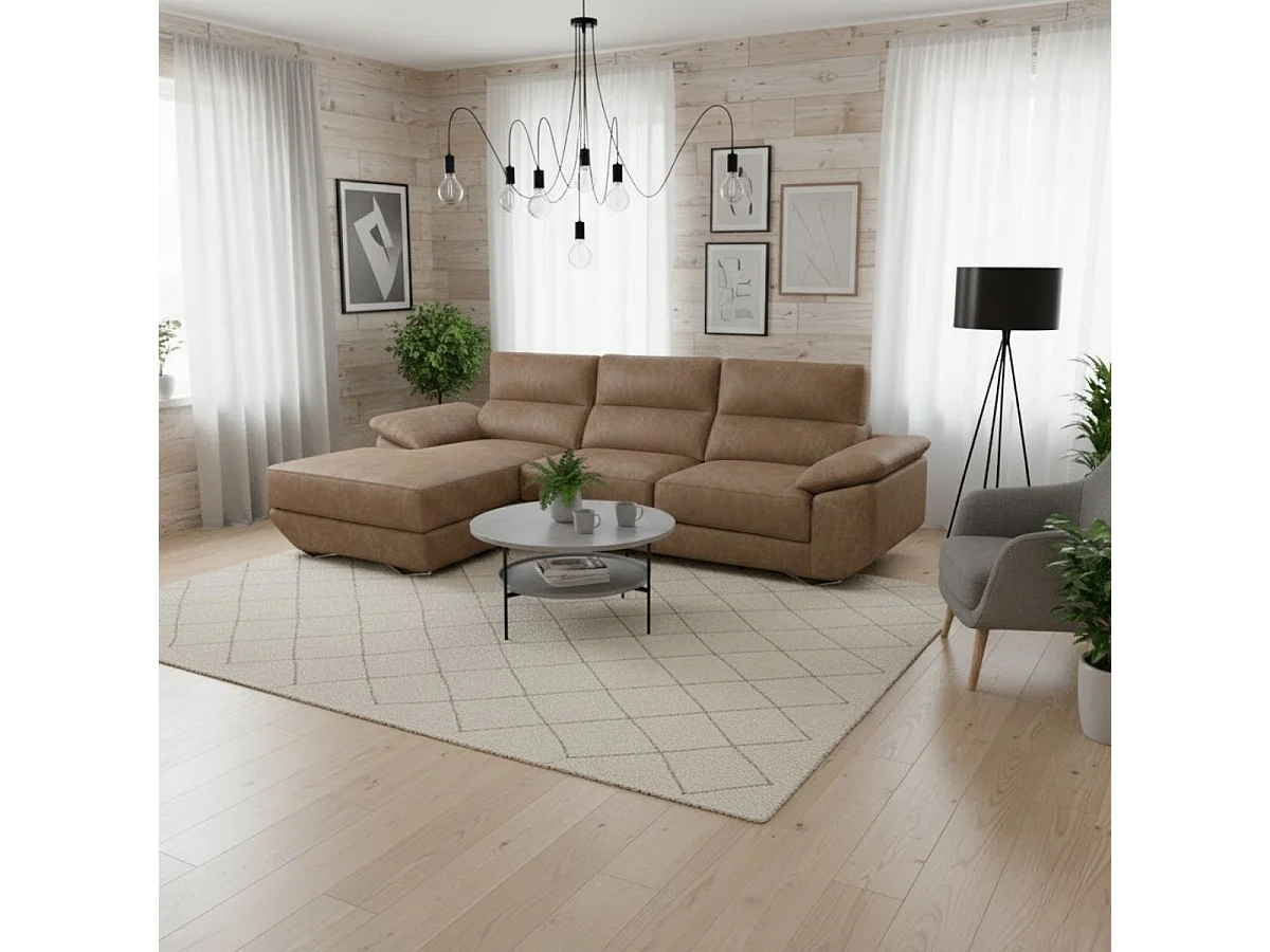 Sofá chaiselongue izquierda Danielle 3 plazas tela opera piedra